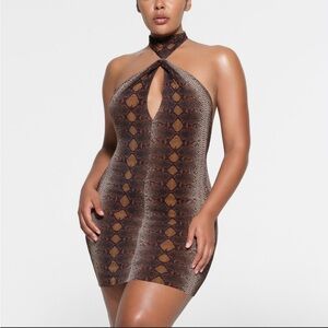 SKIMS Desert Snake Print Halter Mini Dress